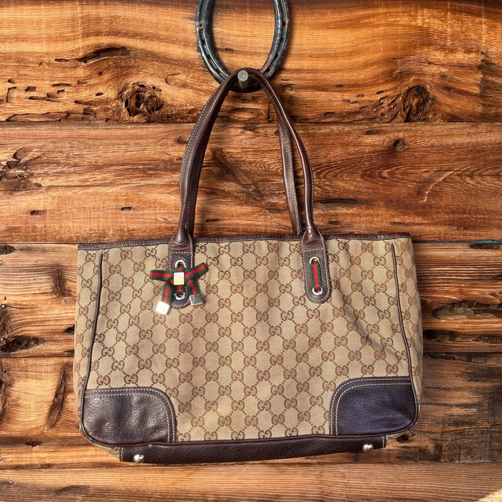 GUCCI | Vintage Princy Beige and Brown Signature Tote Bag